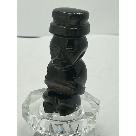 Vintage Black Onyx With Gold Sheen Obsidian  Aztec Mayan Inca Figure Statue 4.5" - Picture 1 of 7